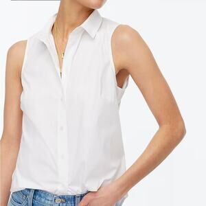 NWT J. Crew Petite Sleeveless Poplin Shirt Signature Fit White Size PXS